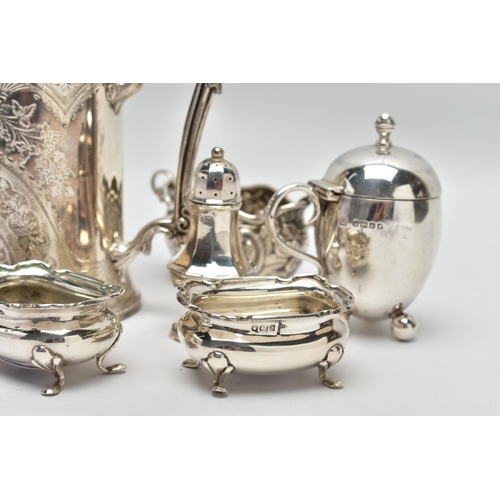 22 - A GROUP OF SILVER, comprising a Victorian silver mug of conical form, cast foliate handle, the body ... 