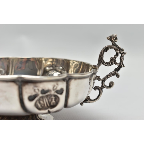 36 - A PAIR OF LATE VICTORIAN OPEN SALTS OF CAULDRON FORM AND A LATE VICTORIAN TWIN HANDLED PEDESTAL BONB... 