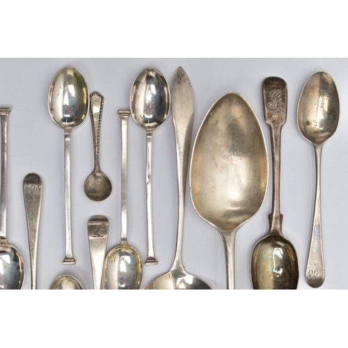 42 - A PARCEL OF ASSORTED LATE 18TH, 19TH AND 20TH CENTURY SILVER SPOONS, including a George III Old Engl... 