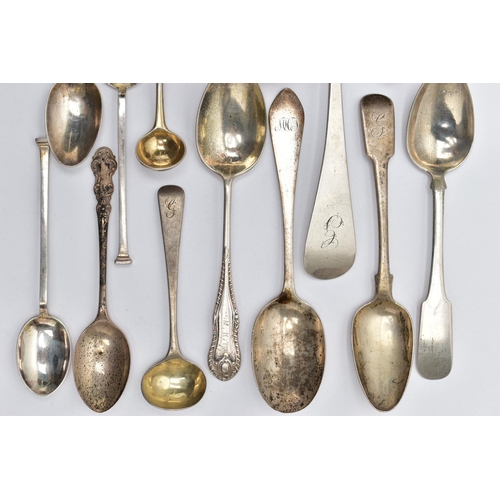 42 - A PARCEL OF ASSORTED LATE 18TH, 19TH AND 20TH CENTURY SILVER SPOONS, including a George III Old Engl... 