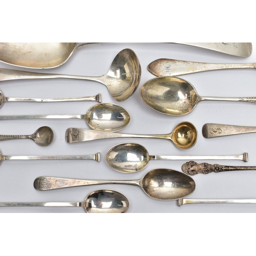 42 - A PARCEL OF ASSORTED LATE 18TH, 19TH AND 20TH CENTURY SILVER SPOONS, including a George III Old Engl... 