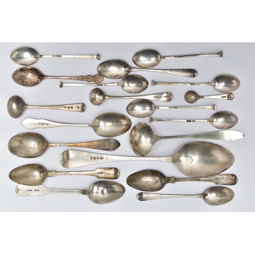 42 - A PARCEL OF ASSORTED LATE 18TH, 19TH AND 20TH CENTURY SILVER SPOONS, including a George III Old Engl... 