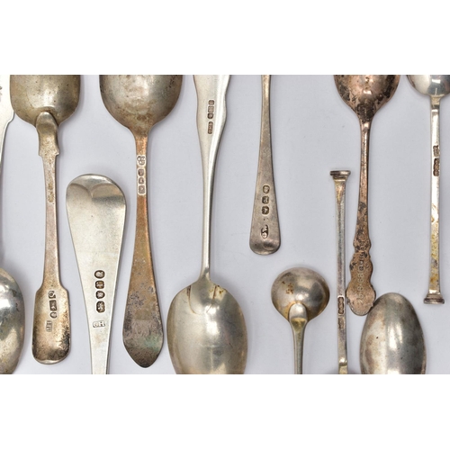 42 - A PARCEL OF ASSORTED LATE 18TH, 19TH AND 20TH CENTURY SILVER SPOONS, including a George III Old Engl... 