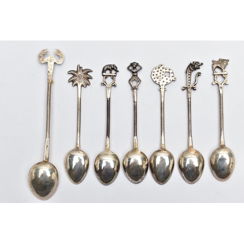 64 - A GEORGE VI SILVER MUG, AN INDIAN WHITE METAL TRAY AND SEVEN INDIAN WHITE METAL COFFEE SPOONS, the m... 