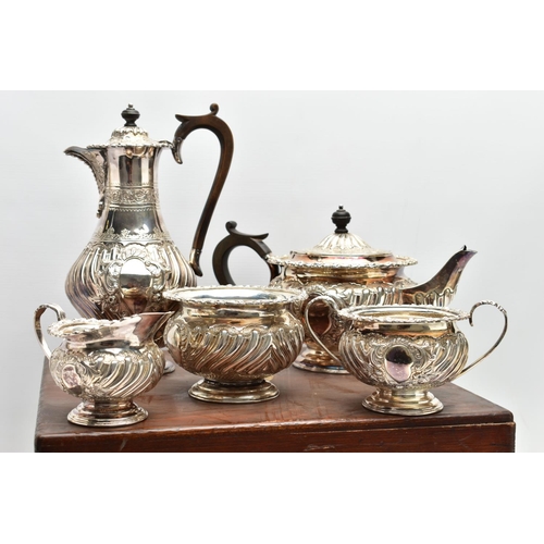 79 - A LATE VICTORIAN OAK CASED FIVE PIECE SILVER TEA SERVICE BY Z BARRACLOUGH & SONS OF LEEDS, the case ... 