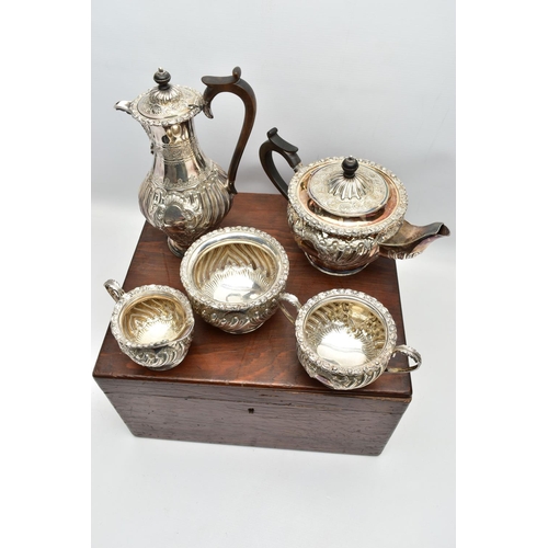 79 - A LATE VICTORIAN OAK CASED FIVE PIECE SILVER TEA SERVICE BY Z BARRACLOUGH & SONS OF LEEDS, the case ... 