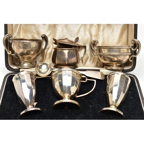 81 - A SMALL ASSORTMENT OF 19TH AND 20TH CENTURY SILVER, to include a cased condiment set, containing a s... 