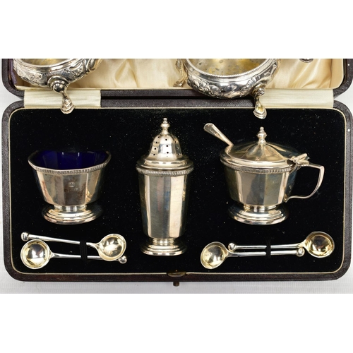 84 - A SELECTION OF 18TH AND 19TH CENTURY SILVER ITEMS, to include a group of four George III cauldron sa... 