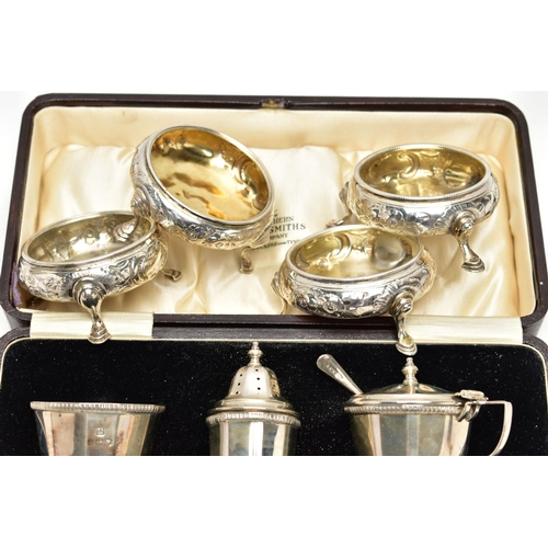 84 - A SELECTION OF 18TH AND 19TH CENTURY SILVER ITEMS, to include a group of four George III cauldron sa... 