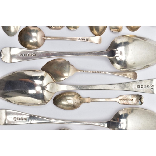 86 - A SELECTION OF ASSORTED 19TH AND 20TH CENTURY SILVER SPOONS, to include a pair of George III Old Eng... 