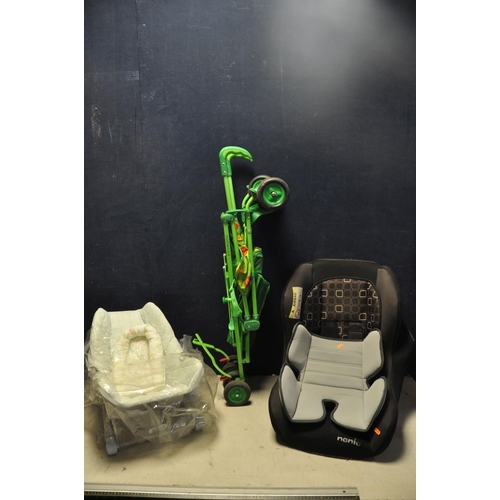 1051 - A KOOCHI PUSHMATIC PUSHCHAIR. three wheeled pushchair along with a Mothercare safari stroller, a Nan... 