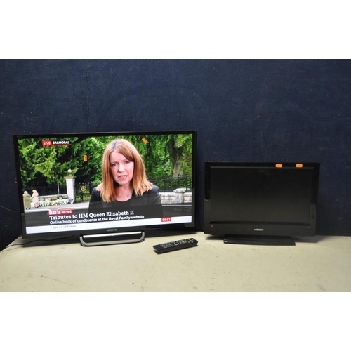 1063 - A SONY BRAVIA KDL32R433B 32in TV no remote along with a Hitachi 19LD356OUB 19in TV with remote (both... 