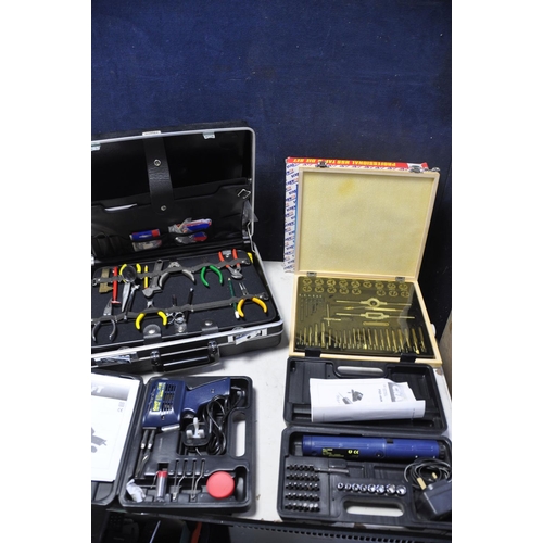 1070 - A SCREWFIX 51 PEICE TAP N DIE SET in original case, along with a Powercraft PSG150K soldering gun, P... 