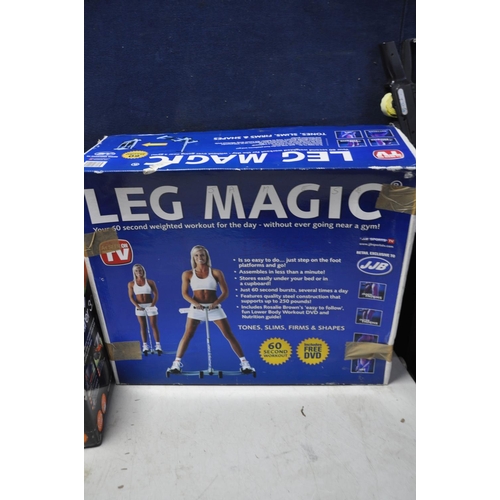 1077 - A FLYMO VENTURER32 LAWNMOWER in original box (UNTESTED) along with a JJB leg magic multi exercise ap... 