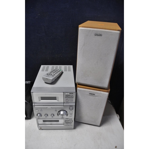 1081 - A COLLECTION OF HI-FI to include a Sony CMT-CP100 mini hi-fi system with remote and pair of Sony SS-... 