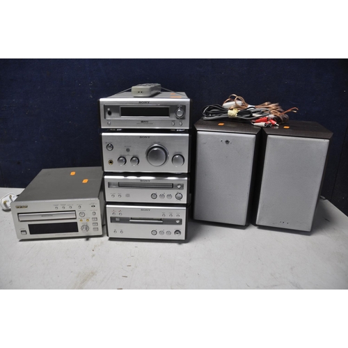 1082 - A TEAC R-H300 STEREO CASSETTE DECK along with a Sony stacking hi-fi system with a pair of Sony SS-CP... 