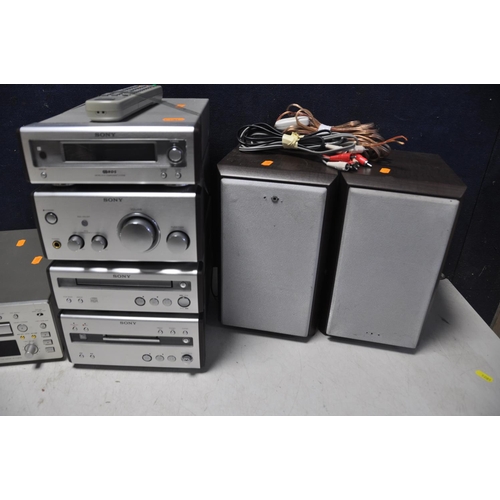 1082 - A TEAC R-H300 STEREO CASSETTE DECK along with a Sony stacking hi-fi system with a pair of Sony SS-CP... 