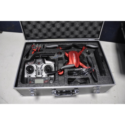 1101 - A POTENSIC MINI DRONE WITH CAMERA in case with spare parts and controller along with a Clarke woodwo... 