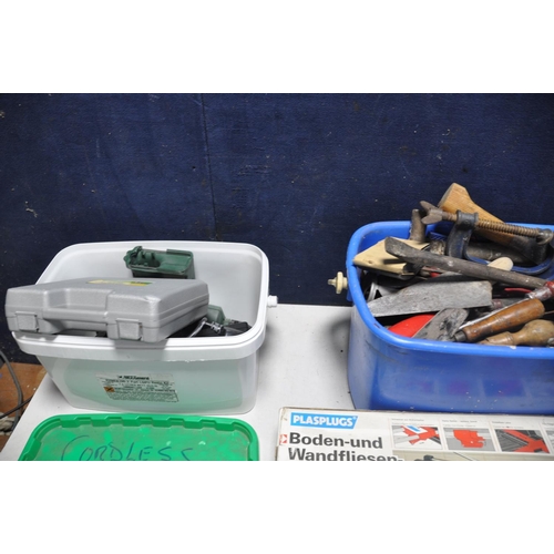 1115 - THREE TUBS OF TOOLS to include Black and Decker PowerFile, Bosch jigsaw, Bosch jigsaw, Atlas AC109 a... 