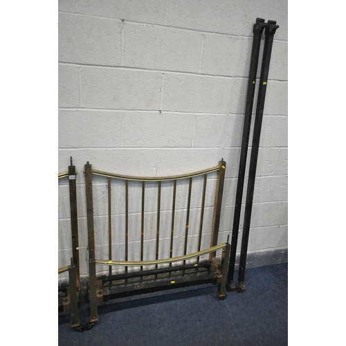 1216 - TWO 19TH CENTURY BRASS SPINDLED SINGLE BEDSTEADS, with irons (condition:-partially dismantled, unkno... 