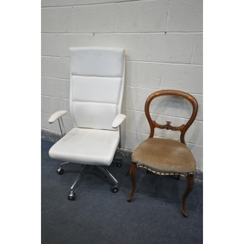 1223 - A CREAM LEATHERETTE AND CHROME SWIVEL OFFICE CHAIR, and a Victorian spoon back chair (condition - so... 