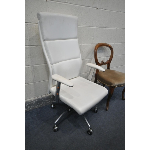 1223 - A CREAM LEATHERETTE AND CHROME SWIVEL OFFICE CHAIR, and a Victorian spoon back chair (condition - so... 