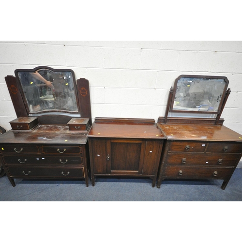 1226 - TWO EARLY 20TH CENTURY DRESSING CHESTS, with single swing mirrors, and four drawers, width 107cm x d... 