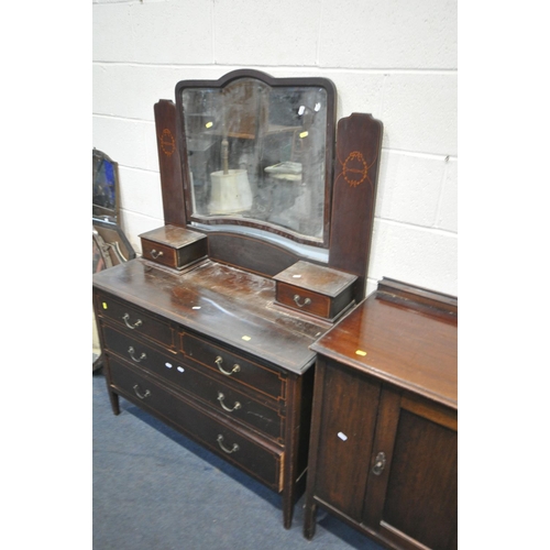 1226 - TWO EARLY 20TH CENTURY DRESSING CHESTS, with single swing mirrors, and four drawers, width 107cm x d... 