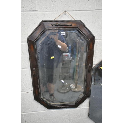 1228 - A SELECTION OF VARIOUS MIRRORS, to include an oak framed wall mirror with canted corners, an oval mi... 