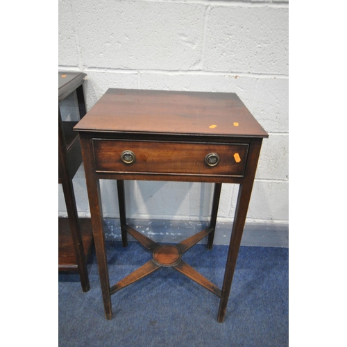 1231 - A GEORGIAN MAHOGANY LAMP TABLE, with a single drawers, on square tapered legs, united by a cross str... 