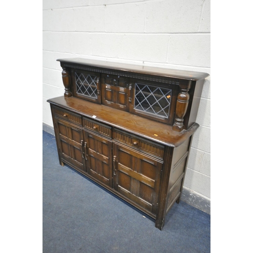 1238 - A PRIORY OAK COURT CUPBOARD, width 153cm x depth 46cm x height 127cm