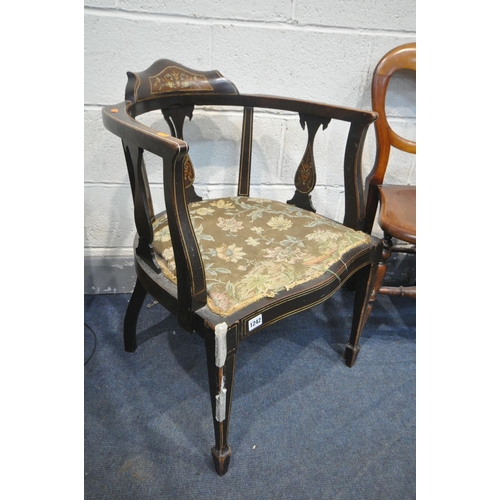 1242 - A 19TH CENTURY MAHOGANY AND MAQUETRY INLAID ARMCHAIR, along with a six various period chairs (7)