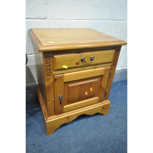 1246 - A SMALL OAK DROP LEAF OCCASIONAL TABLE, along with a pine bedside cabinet (condition:-good condition... 