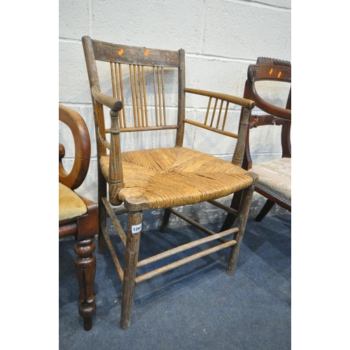 1260 - A SELECTION OF PERIOD CHAIRS, to include a 19th century elm Sussex armchair (rickety frame and fluid... 