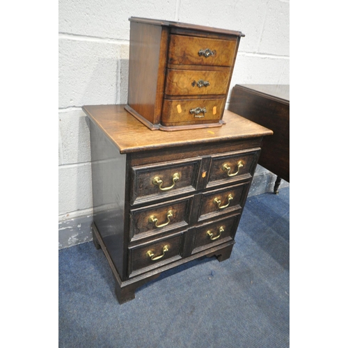 1261 - AN OAK CHEST OF THREE DRAWERS, incorporating older timbers, width 57cm x depth 39cm x height 63cm, a... 