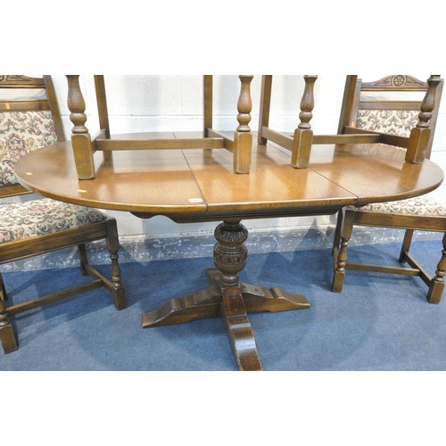 1264 - AN OLD CHARM OAK CIRCULAR EXTENDING DINING TABLE, with a single additional leaf, open length 153cm x... 