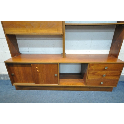 1265 - A MID CENTURY TEAK BOOKCASE, with an arrangement of shelves and doors, width 169cm x depth 39cm x he... 