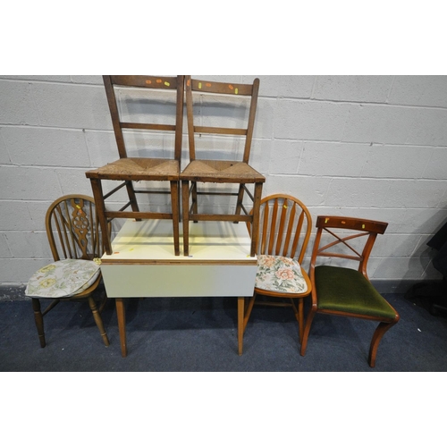 1288 - A FORMICA DROP LEAF DINING TABLE, and five chairs (6)