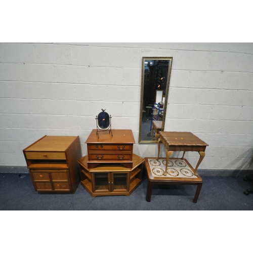 1390 - A SELECTION OF MID CENTURY FURNITURE, to include a Nathan media cabinet, a G Plan tile top coffee ta... 