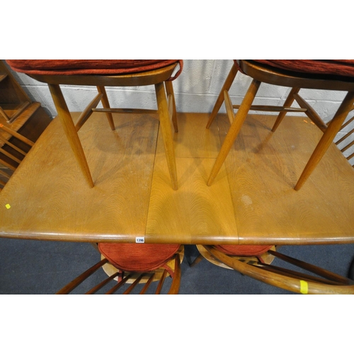 1396 - A PRIORY LIGHT OAK ERCOL STYLE BLONDE ELM LOUNGE SUITE, comprising an extending dining table, with a... 