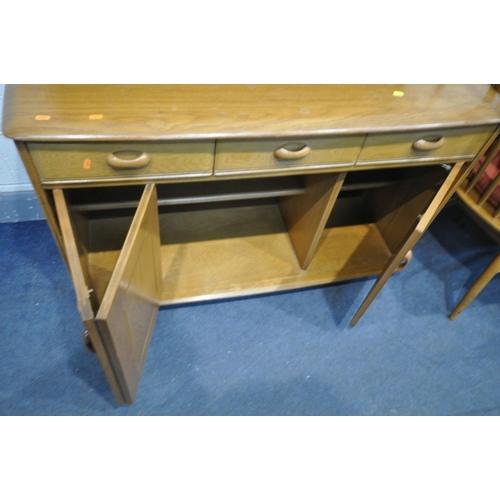 1396 - A PRIORY LIGHT OAK ERCOL STYLE BLONDE ELM LOUNGE SUITE, comprising an extending dining table, with a... 