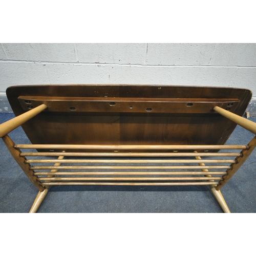 1397 - AN ERCOL BLONDE ELM AND BEECH WINDSOR COFFEE TABLE, length 105cm x depth 46cm x height 38cm (conditi... 