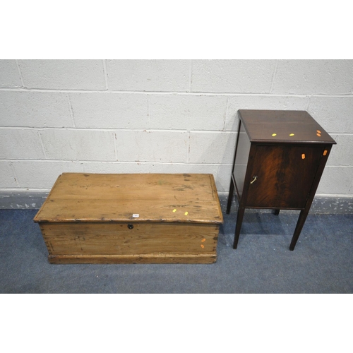 1412 - A 19TH CENTURY ELM STORAGE CHEST, with a hinged lid, length 98cm x depth 44cm x height 36cm, along w... 