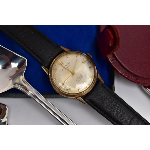 100 - A GENTS 9CT GOLD ROTARY WRISTWATCH, A SET OF TWELVE ARTHUR PRICE UTENSILS AND A LEATHER CONTAINER, t... 