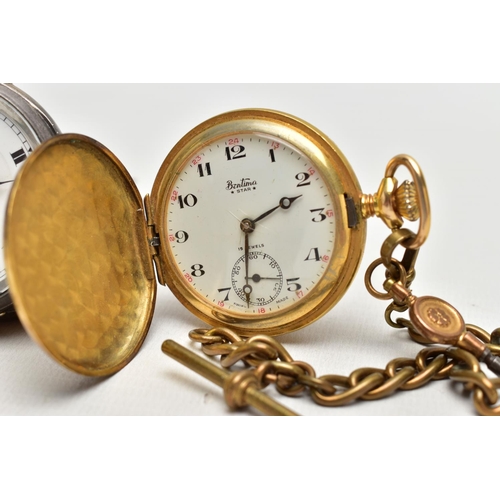 103 - A SILVER OPEN FACE POCKET WATCH AND A BENTIMA POCKET WATCH, silver open face key wound pocket watch,... 