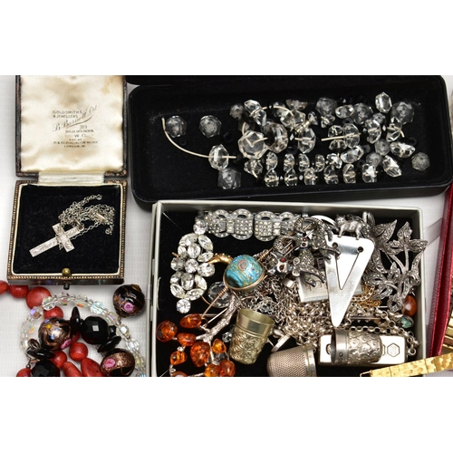 111 - A SELECTION OF SILVER ITEMS, JEWELLERY, WATCHES AND OTHER ITEMS, to include a silver lidded vanity g... 