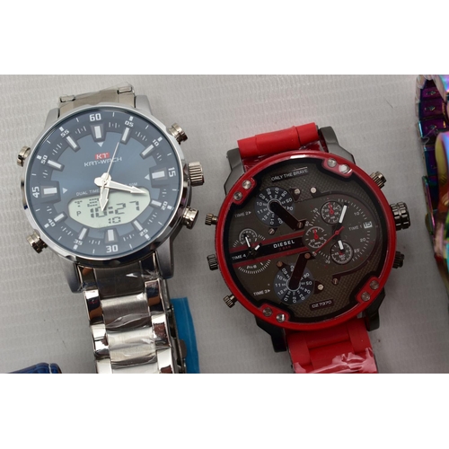 113 - A SELECTION OF GENTS WRISTWATCHES, to include 'Invicta, joker' wristwatch, two 'Curren' chronograph ... 