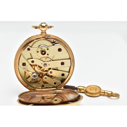 12 - A LATE 19TH CENTURY 18CT GOLD POCKET WATCH, a ladys key wound pocket watch, gold tone floral dial, R... 