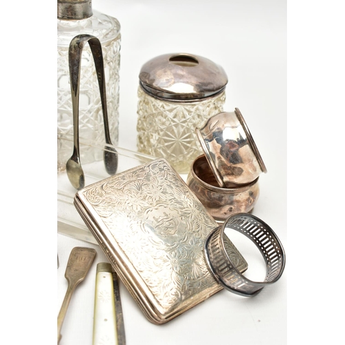 127 - AN ASSORTMENT OF SILVER AND WHITE METAL, to include two matching weighted base candle sticks, hallma... 