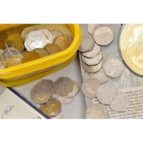 143 - A LARGE AND HEAVY BOX OF COINS AND COMMEMORATIVES, to include a Royal mint 8x £5 Silver proof Englan... 